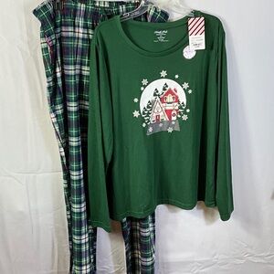 North Pole Trading Co. Plaid Green Sleepwear Pant Set Size XL Pants Have Pockets